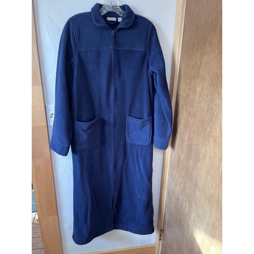 LL‎ Bean Womens Navy Blue Fleece Full Zip Long Robe Housecoat XS 297820